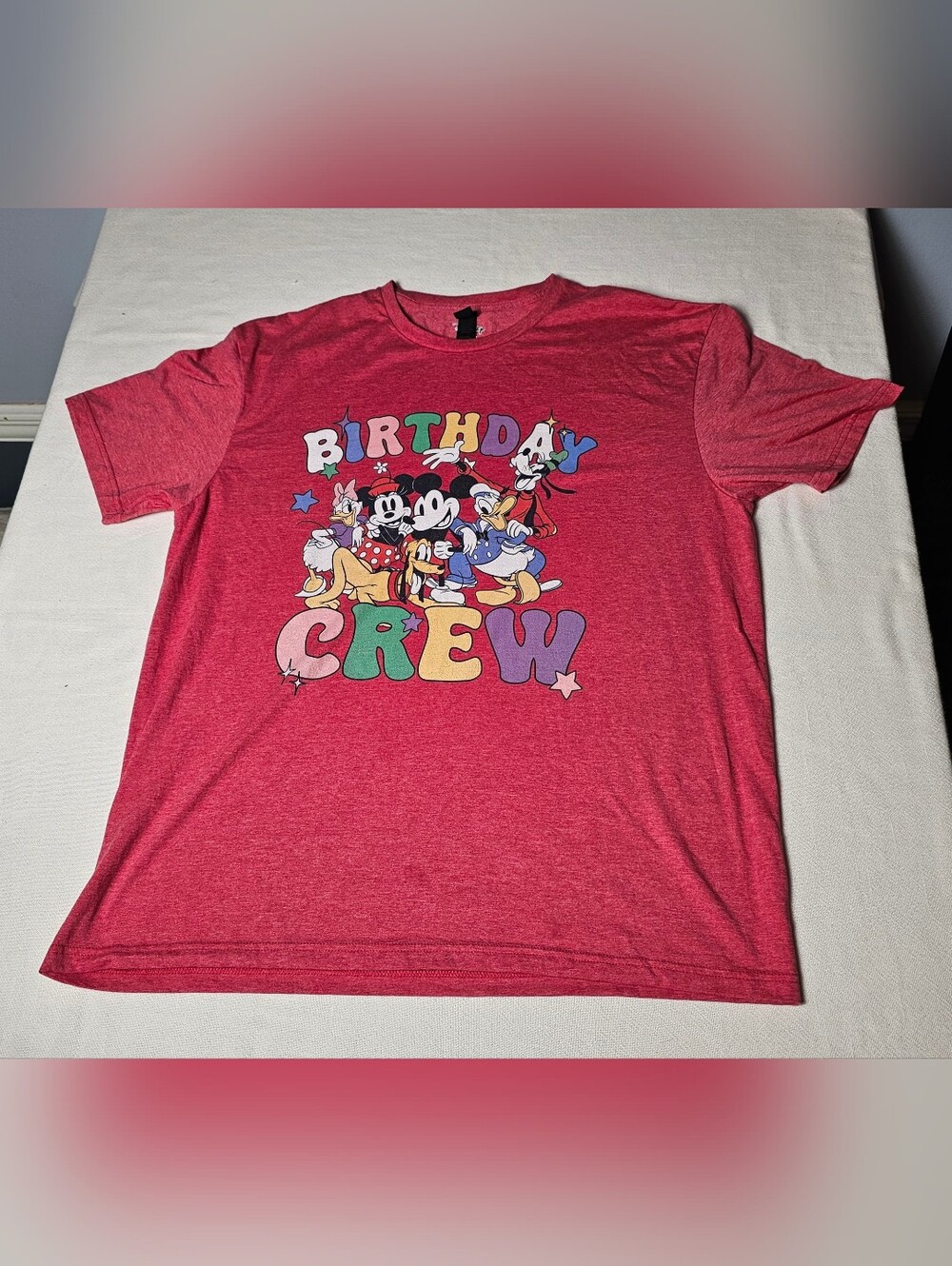 Disney Mickey and Friends "Birthday Crew" Graphic T-Shirt XL Red